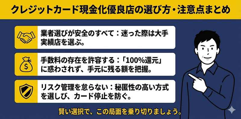 クレジットカード現金化優良店の選び方・注意点まとめ